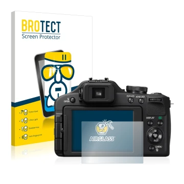 Parte frontal de un envase de producto con el logotipo de la marca BROTECT. Al lado se muestra el dispositivo Panasonic Lumix 