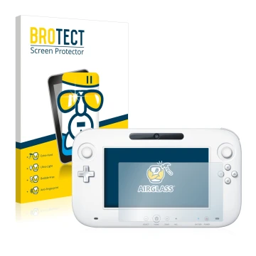 Parte frontal de un envase de producto con el logotipo de la marca BROTECT. Al lado se muestra el dispositivo Nintendo Wii U G