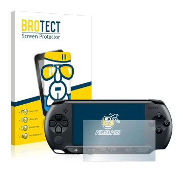 Parte frontal de un envase de producto con el logotipo de la marca BROTECT. Al lado se muestra el dispositivo Sony PSP Street 