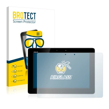 Parte frontal de un envase de producto con el logotipo de la marca BROTECT. Al lado se muestra el dispositivo ASUS Transformer