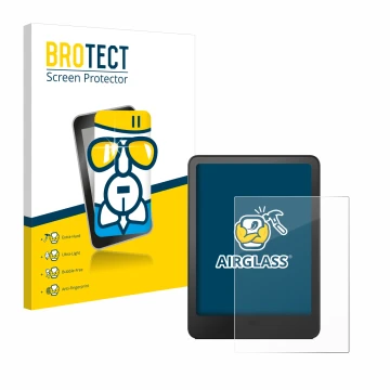 Parte frontal de un envase de producto con el logotipo de la marca BROTECT. Al lado se muestra el dispositivo Amazon Kindle Pa