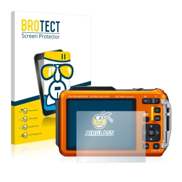 Parte frontal de un envase de producto con el logotipo de la marca BROTECT. Al lado se muestra el dispositivo Panasonic Lumix 