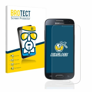 Parte frontal de un envase de producto con el logotipo de la marca BROTECT. Al lado se muestra el dispositivo Samsung Galaxy S