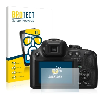 Parte frontal de un envase de producto con el logotipo de la marca BROTECT. Al lado se muestra el dispositivo Panasonic Lumix 