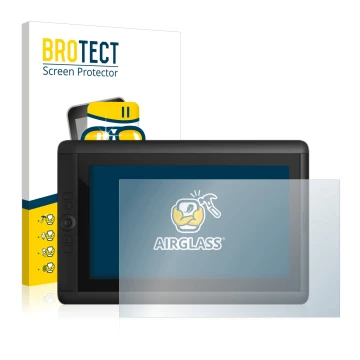 Parte frontal de un envase de producto con el logotipo de la marca BROTECT. Al lado se muestra el dispositivo Wacom Cintiq 13 