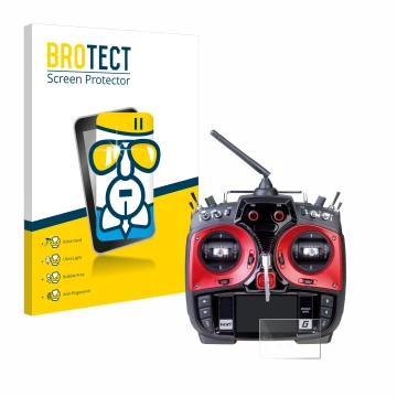 Parte frontal de un envase de producto con el logotipo de la marca BROTECT. Al lado se muestra el dispositivo Graupner MZ-24 c
