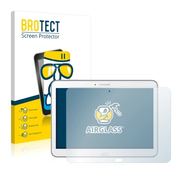 Parte frontal de un envase de producto con el logotipo de la marca BROTECT. Al lado se muestra el dispositivo Samsung Galaxy T