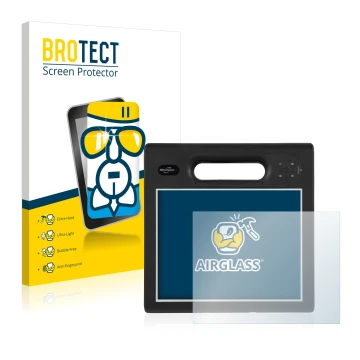 Parte frontal de un envase de producto con el logotipo de la marca BROTECT. Al lado se muestra el dispositivo Motion Computing