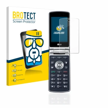 Parte frontal de un envase de producto con el logotipo de la marca BROTECT. Al lado se muestra el dispositivo LG Wine Smart H4