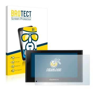 Parte frontal de un envase de producto con el logotipo de la marca BROTECT. Al lado se muestra el dispositivo Garmin nüvi 2699
