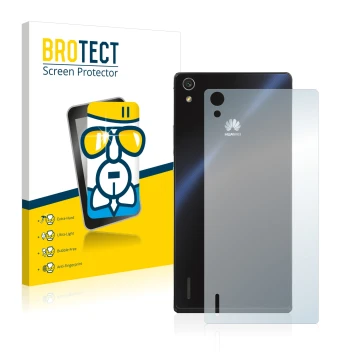 Parte frontal de un envase de producto con el logotipo de la marca BROTECT. Al lado se muestra el dispositivo Huawei Ascend P7