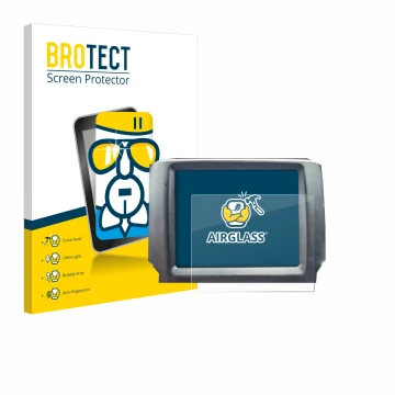 Parte frontal de un envase de producto con el logotipo de la marca BROTECT. Al lado se muestra el dispositivo Uconnect 8.4