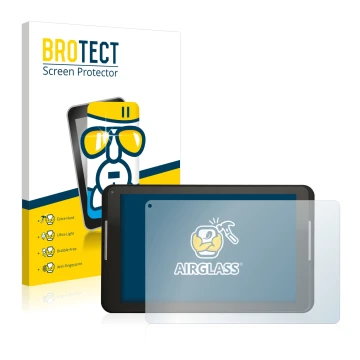 Parte frontal de un envase de producto con el logotipo de la marca BROTECT. Al lado se muestra el dispositivo Xoro PAD 8W2 con