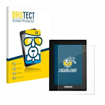 Parte frontal de un envase de producto con el logotipo de la marca BROTECT. Al lado se muestra el dispositivo Yamaha LCD Displ