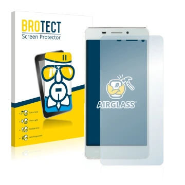 Parte frontal de un envase de producto con el logotipo de la marca BROTECT. Al lado se muestra el dispositivo Doogee Ibiza F2 