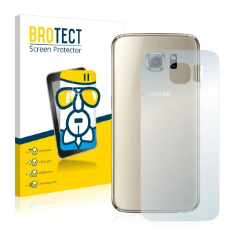 Parte frontal de un envase de producto con el logotipo de la marca BROTECT. Al lado se muestra el dispositivo Samsung SM-G920F