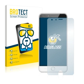 Parte frontal de un envase de producto con el logotipo de la marca BROTECT. Al lado se muestra el dispositivo Ulefone Be Touch