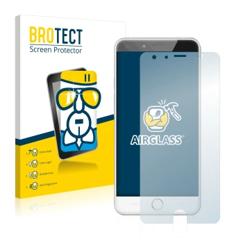 Parte frontal de un envase de producto con el logotipo de la marca BROTECT. Al lado se muestra el dispositivo Ulefone Be Touch