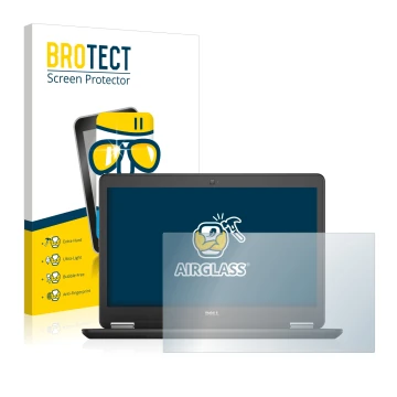 Parte frontal de un envase de producto con el logotipo de la marca BROTECT. Al lado se muestra el dispositivo Dell Latitude 14