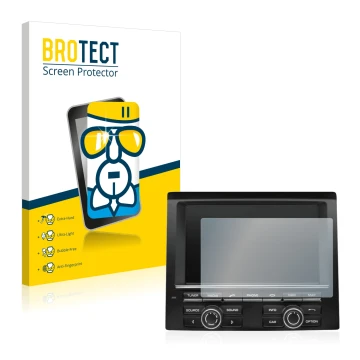 Parte frontal de un envase de producto con el logotipo de la marca BROTECT. Al lado se muestra el dispositivo Porsche PCM Maca