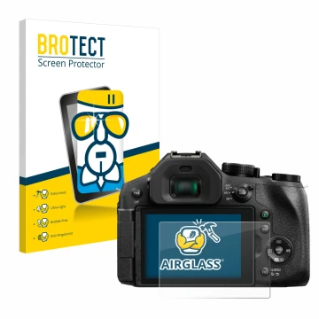 Parte frontal de un envase de producto con el logotipo de la marca BROTECT. Al lado se muestra el dispositivo Panasonic Lumix 
