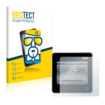 Parte frontal de un envase de producto con el logotipo de la marca BROTECT. Al lado se muestra el dispositivo Velux Integra Co