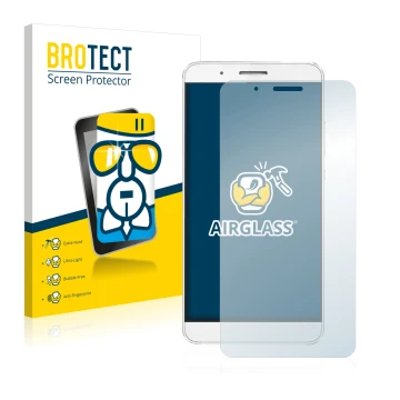Parte frontal de un envase de producto con el logotipo de la marca BROTECT. Al lado se muestra el dispositivo Honor 7i con su 