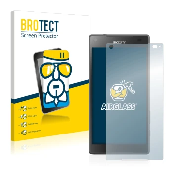 Parte frontal de un envase de producto con el logotipo de la marca BROTECT. Al lado se muestra el dispositivo Sony Xperia Z5 C