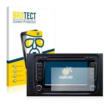 Parte frontal de un envase de producto con el logotipo de la marca BROTECT. Al lado se muestra el dispositivo Volkswagen Touar