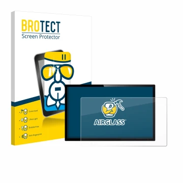 Parte frontal de un envase de producto con el logotipo de la marca BROTECT. Al lado se muestra el dispositivo con su protector