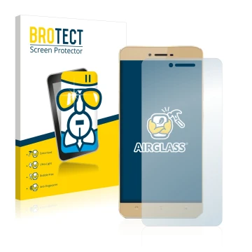 Parte frontal de un envase de producto con el logotipo de la marca BROTECT. Al lado se muestra el dispositivo Allview X3 Soul 