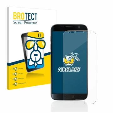 Parte frontal de un envase de producto con el logotipo de la marca BROTECT. Al lado se muestra el dispositivo Samsung Galaxy S