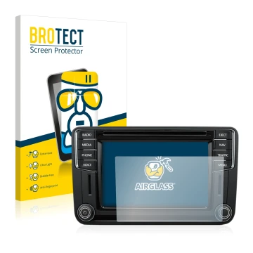 Parte frontal de un envase de producto con el logotipo de la marca BROTECT. Al lado se muestra el dispositivo Volkswagen T6 20