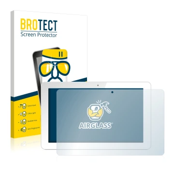 Parte frontal de un envase de producto con el logotipo de la marca BROTECT. Al lado se muestra el dispositivo Odys Rise 10 Qua