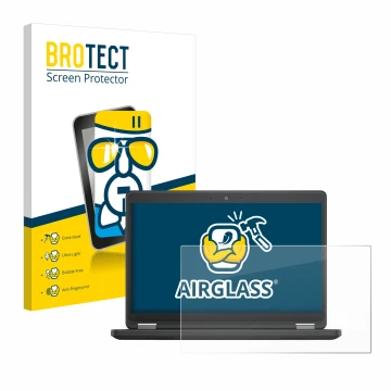 Parte frontal de un envase de producto con el logotipo de la marca BROTECT. Al lado se muestra el dispositivo Dell Latitude 14