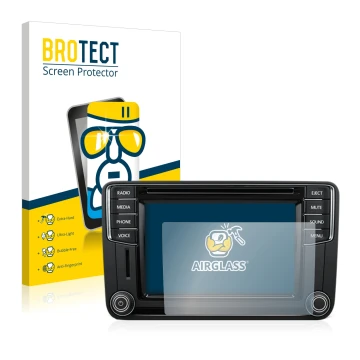 Parte frontal de un envase de producto con el logotipo de la marca BROTECT. Al lado se muestra el dispositivo Volkswagen T6 20