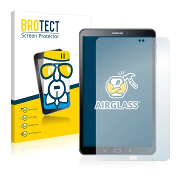 Parte frontal de un envase de producto con el logotipo de la marca BROTECT. Al lado se muestra el dispositivo Samsung Galaxy T