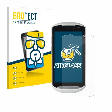 Parte frontal de un envase de producto con el logotipo de la marca BROTECT. Al lado se muestra el dispositivo Zebra TC51 con s