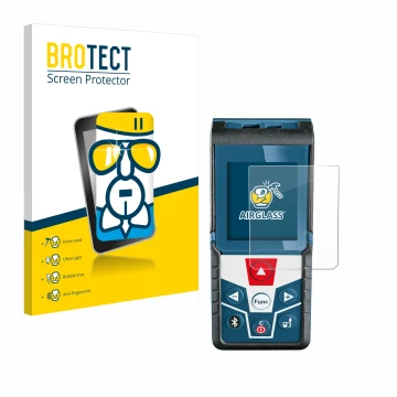 Parte frontal de un envase de producto con el logotipo de la marca BROTECT. Al lado se muestra el dispositivo Bosch GLM 50 C P