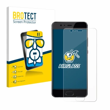 Parte frontal de un envase de producto con el logotipo de la marca BROTECT. Al lado se muestra el dispositivo Huawei P10 Plus 