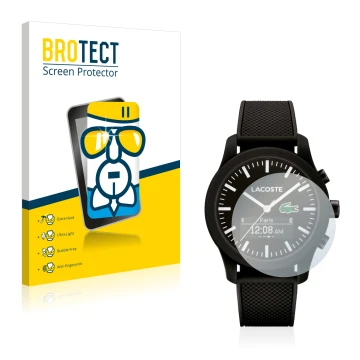 Parte frontal de un envase de producto con el logotipo de la marca BROTECT. Al lado se muestra el dispositivo Lacoste 12.12 Co