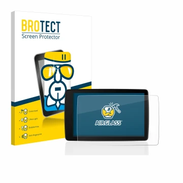 Parte frontal de un envase de producto con el logotipo de la marca BROTECT. Al lado se muestra el dispositivo BMW Motorrad Nav