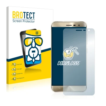 Parte frontal de un envase de producto con el logotipo de la marca BROTECT. Al lado se muestra el dispositivo ASUS ZenFone 3 Z