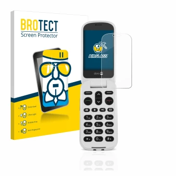 Parte frontal de un envase de producto con el logotipo de la marca BROTECT. Al lado se muestra el dispositivo Doro 6050 con su