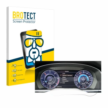 Parte frontal de un envase de producto con el logotipo de la marca BROTECT. Al lado se muestra el dispositivo Volkswagen Tigua