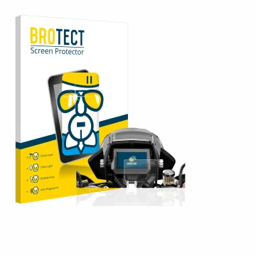 Parte frontal de un envase de producto con el logotipo de la marca BROTECT. Al lado se muestra el dispositivo KTM 1290 Super A