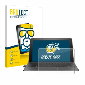 Parte frontal de un envase de producto con el logotipo de la marca BROTECT. Al lado se muestra el dispositivo HP Pro x2 612 G2