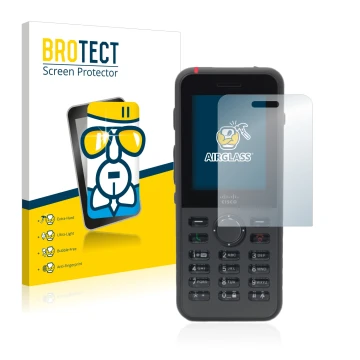 Parte frontal de un envase de producto con el logotipo de la marca BROTECT. Al lado se muestra el dispositivo Cisco IP Phone 8