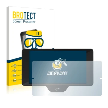 Parte frontal de un envase de producto con el logotipo de la marca BROTECT. Al lado se muestra el dispositivo Coyote Nav+ 2017