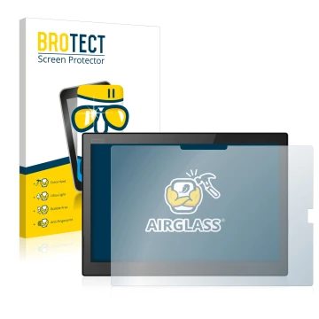 Parte frontal de un envase de producto con el logotipo de la marca BROTECT. Al lado se muestra el dispositivo Lenovo ThinkPad 